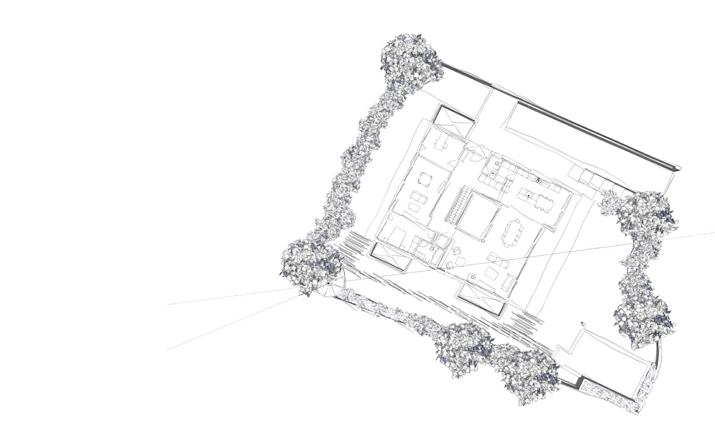 Vista superior de boceto para proyecto de jardinería residencial